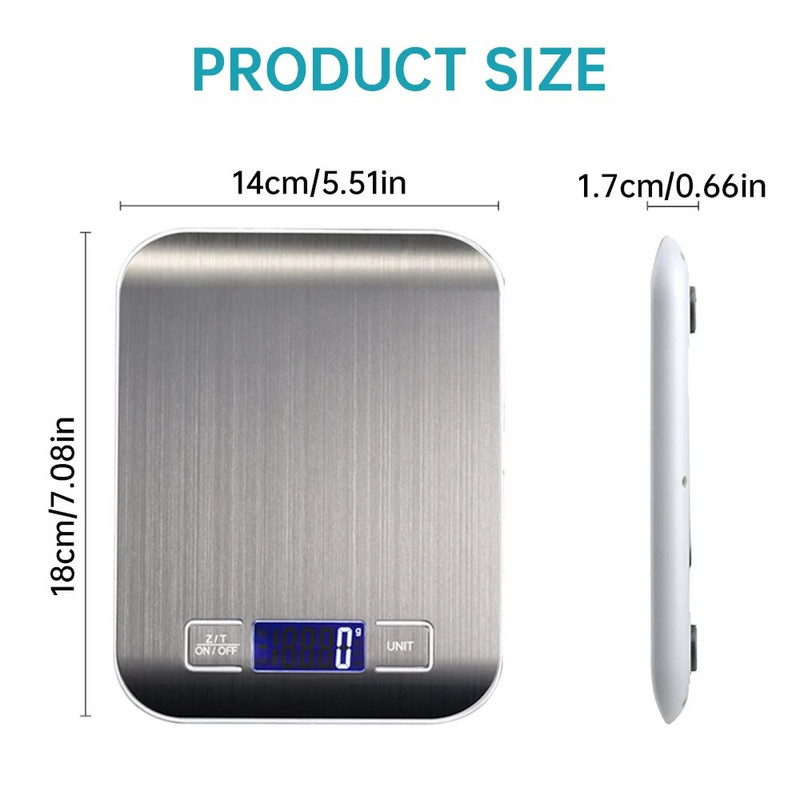 5/10KG elektronička kuhinjska vaga od nehrđajućeg čelika s digitalnim zaslonom za nakit Vaga za hranu prijenosna električna vaga za kuhinju