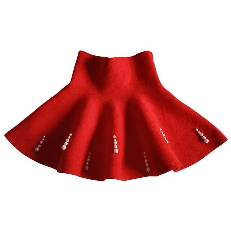 Mokyklinis mezginys klostuotas mergaičių sijonas rudens žiemos perlas Vaikiški drabužiai mergaičių sijonai raudoni aukštu juosmeniu vaikams paauglių mergaičių raukiniai sijonai