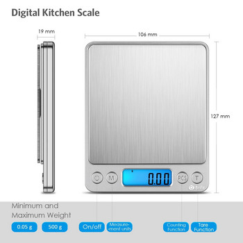 ORIA Цифрова кухненска везна 500g/ 0,01g Мини джобна везна за бижута Преносим LCD дисплей Везна за готвене на храна