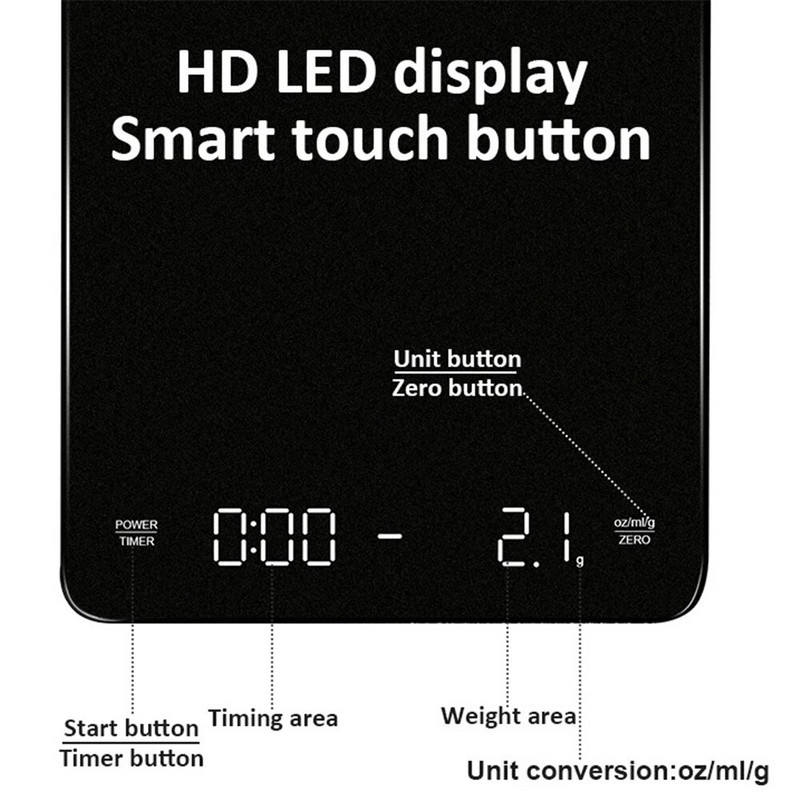 USB punjačka kuhinjska vaga za kavu s mjeračem vremena 3 kg/0,1 g vaga za vaganje za nakit Barista vaga Visoko precizni mjerni alati