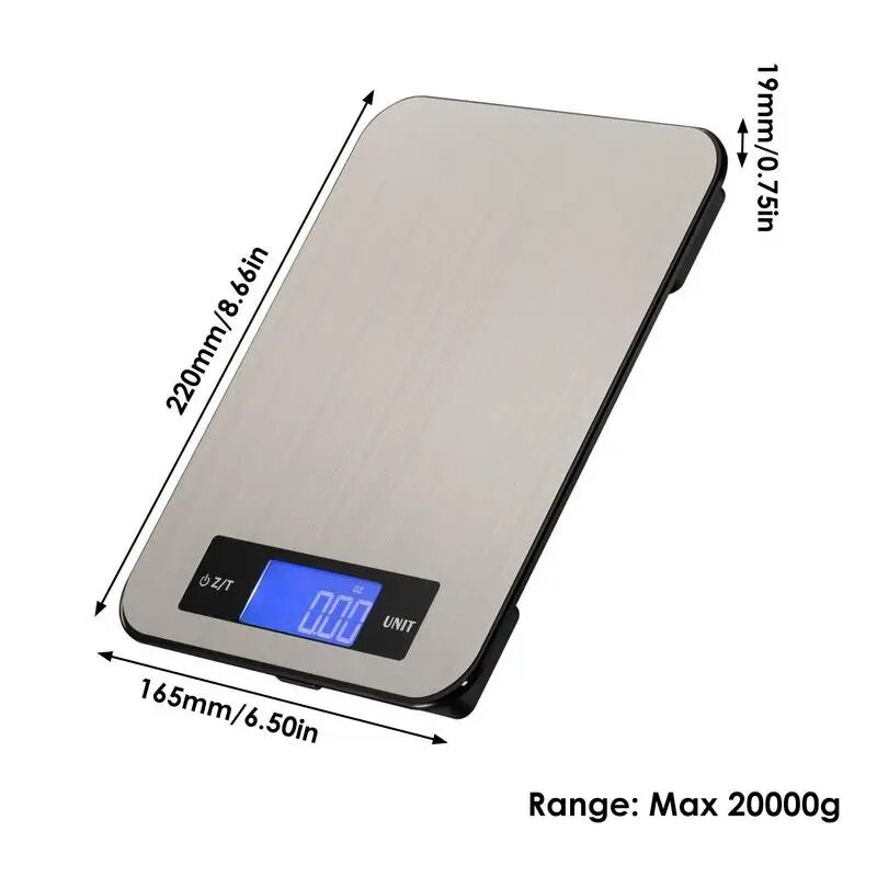 Skaitmeninės virtuvės svarstyklės Įkrovimo tipas (baterijos neįtrauktos) Nerūdijančio plieno palietimas, įjungimas 20 kg Skaitmeninis svoris, gramai, 2023 m.