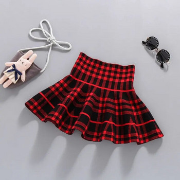 2023 Тийнейджърска мода за момичета Есен Зима Плетени поли за момичета в корейски стил Карирани малки деца Детски плисирани поли с една линия 4-12 години