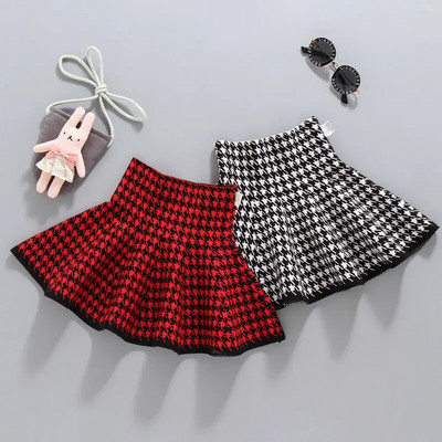 2023 Teenage Fashion Girls Autumn Winter Baby Girl Knitted Skirts Korean Style Plaid Toddlers Kids Pleated A Line Skirts 4-12Yrs