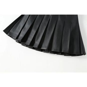 Δερμάτινη φούστα για κορίτσια Τέσσερις εποχές Ψηλόμεση μαύρη φούστα σε γραμμή Α με πλισέ για παιδιά Μόδα Παιδική εφηβική φούστα 3-16 ετών