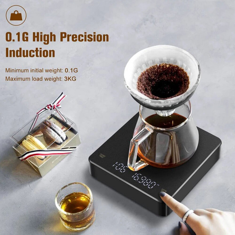 Cantar digital pentru cafea 3KG/0,1g 250mAh Incarcare tip C Cantar cu temporizator de bucatarie Coacerea alimentelor Material rezistent la caldura