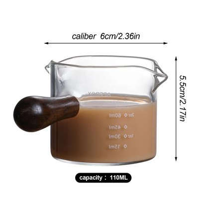 NAUJAS Espresso kavos puodelis Uncijos puodelis su svarstyklėmis ir medine rankena aukšto borosilikatinio stiklo matavimo puodelis