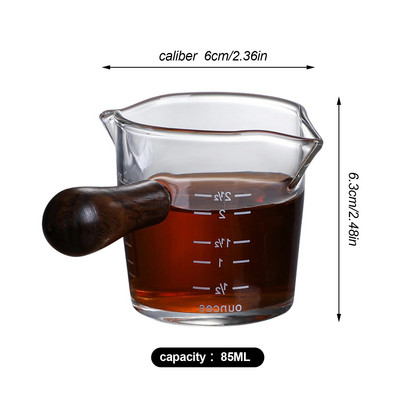 NAUJAS Espresso kavos puodelis Uncijos puodelis su svarstyklėmis ir medine rankena aukšto borosilikatinio stiklo matavimo puodelis