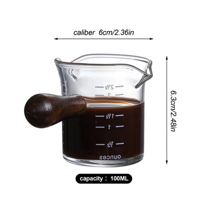 NAUJAS Espresso kavos puodelis Uncijos puodelis su svarstyklėmis ir medine rankena aukšto borosilikatinio stiklo matavimo puodelis