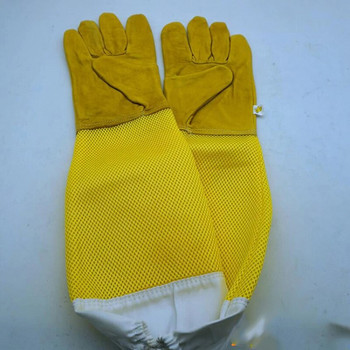 1 чифт пчеларски предпазни ръкавици, защитни ръкави, вентилирани професионални анти-пчели за пчеларство, пчелар, пчелен кошер, жълт