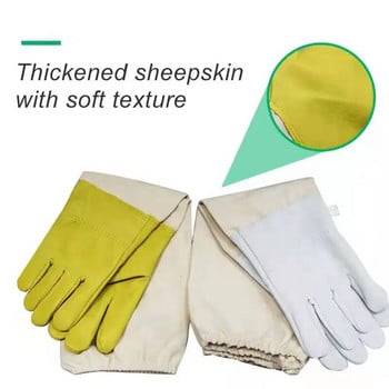 Beekeeper Anti-bee Gloves Protective Sleeves Αεριζόμενο δέρμα προβάτου και καμβάς για μελισσοκομικά εργαλεία Γάντια μελισσοκομίας