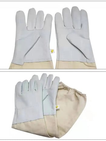 Beekeeper Anti-bee Gloves Protective Sleeves Αεριζόμενο δέρμα προβάτου και καμβάς για μελισσοκομικά εργαλεία Γάντια μελισσοκομίας