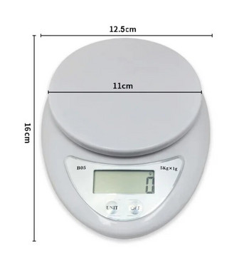 1 бр. 5 кг преносима цифрова везна, везни, хранителни баланси, измерващи теглото, кухненски LED електронни везни