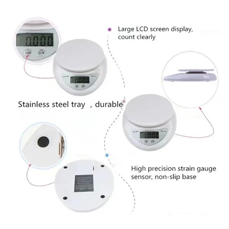 5kg/1g nešiojamos skaitmeninės svarstyklės LED elektroninės svarstyklės Pašto maisto balanso matavimo svoris virtuvės LED elektroninės svarstyklės