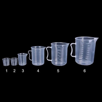 6 бр. Прозрачна пластмасова мерителна чаша Везна Мерителна чаша Лабораторно оборудване Бехерова чаша без дръжки Контейнер за мерителна чаша за течност
