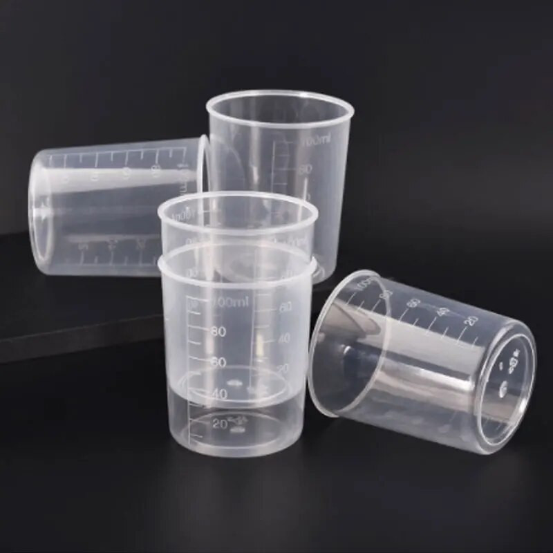 1/5 vnt 100 ml plastikiniai graduoti matavimo puodeliai epoksidinės dervos maišymo menas vaškavimas virtuvės stiklinės Skysčio matavimo ąsočio puodelio talpykla