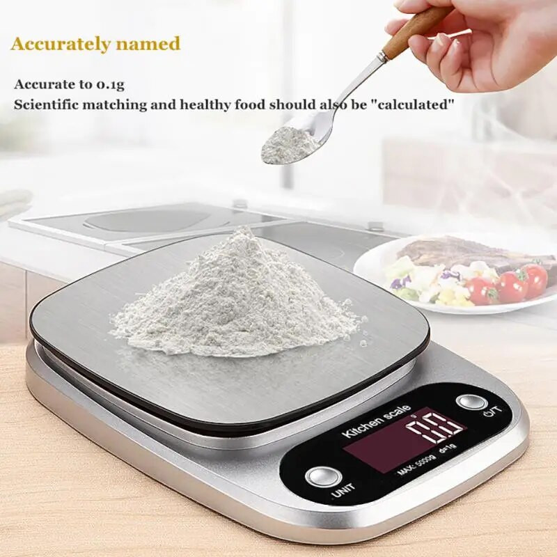 Kuhinjska vaga za kućanstvo, elektronička vaga za hranu, vaga za pečenje, mjerni alat, platforma od nehrđajućeg čelika s LCD zaslonom 5 kg/0,1 g