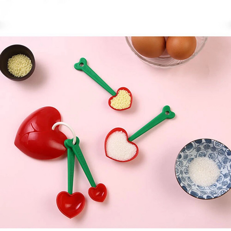 5vnt/komplektas Širdies formos matavimo šaukštas Kaušelis virtuvės įrankis „Pasidaryk pats“ kiaušinio baltymo separatorius Daugiafunkcis matavimo puodeliai Matavimo šaukštas