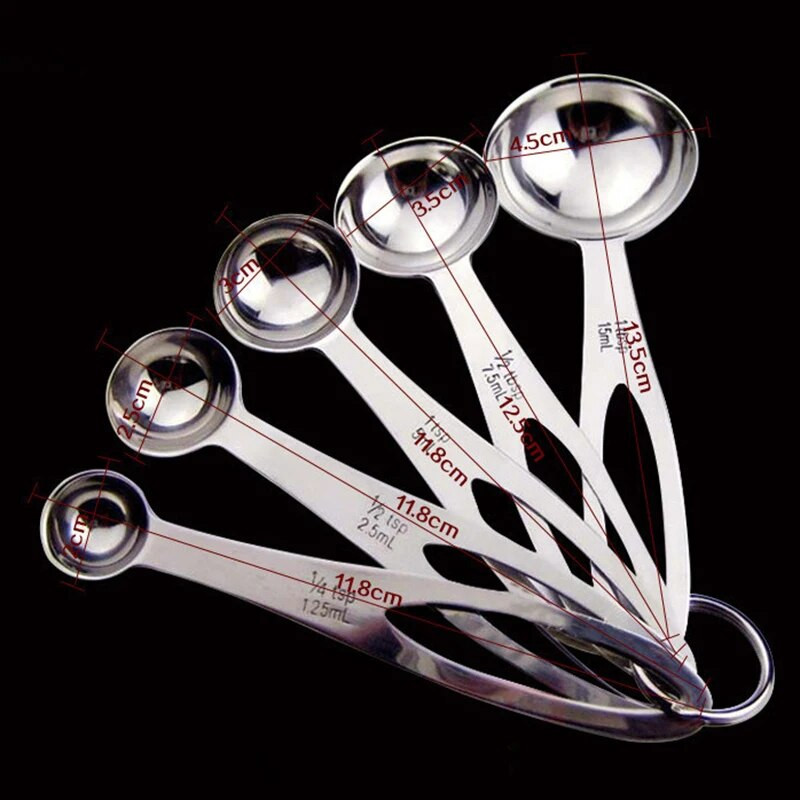 5 vnt./rinkinys Nerūdijančio plieno matavimo šaukštas Daugiafunkcis maistinis kavos miltelių prieskonių matavimo šaukštas Virtuvės kepimo priedai