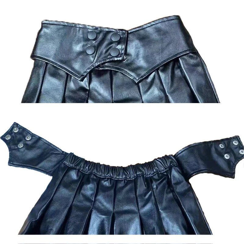 2-7 Y mokyklinis sijonas su sagutėmis elastiniu juosmeniu, odiniai sijonai vaikams 2023 m. Nauji korėjietiški sijonai kūdikiams, sulankstomi vaikiški sijonai