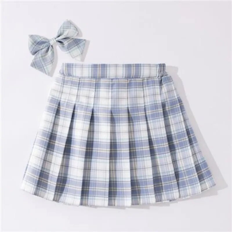 Lányok iskolai egyenruha pliszírozott szoknyák magas derekú A vonalú kockás szoknya Szexi JK egyenruha Egyetemi stílusú diák alkalmi rövid szoknyák