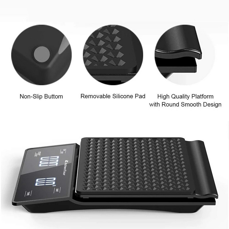 Išmaniosios kavos svarstyklės Virtuvės maisto svarstyklės Skaitmeninės elektroninės svarstyklės su laikmačiu Tikslios papuošalų svarstyklės Mini buitinės svarstyklės