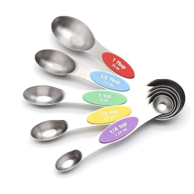 Magnetiniai 5 dydžių matavimo šaukštai, skirti matuoti iš nerūdijančio plieno, sausų ir skystų ingredientų kepimo skalės matavimo šaukštas