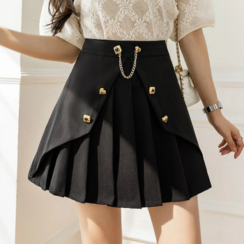Κορεάτικο στυλ Chain Edge Pleasted Κοντή Μίνι Φούστα Kawaii Preppy Style Streetwear Φούστα μέχρι το γόνατο Μαύρη φούστα με σορτς
