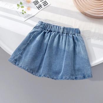 Κοριτσίστικη καλοκαιρινή τζιν πλισέ φούστα 2024 Νέα κορεάτικη μαλακή τζιν ψηλόμεση γραμμή Α με μισή φούστα Λεπτή πριγκίπισσα φούστα 2-6 ετών