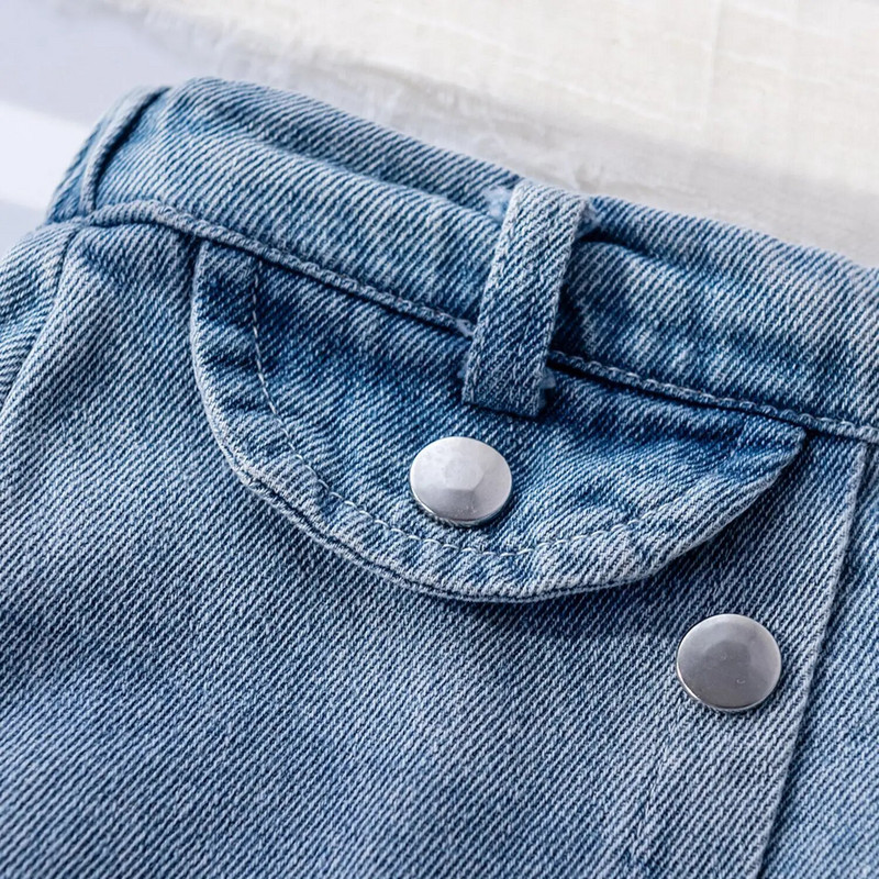 Mergaičių vasarinis džinsinis sijonas klostuotas 2024 m. Naujas korėjietiškas minkštas džinsinis sijonas su aukštu juosmeniu A formos pusės sijonas plonas princesės sijonas 2–6 m.