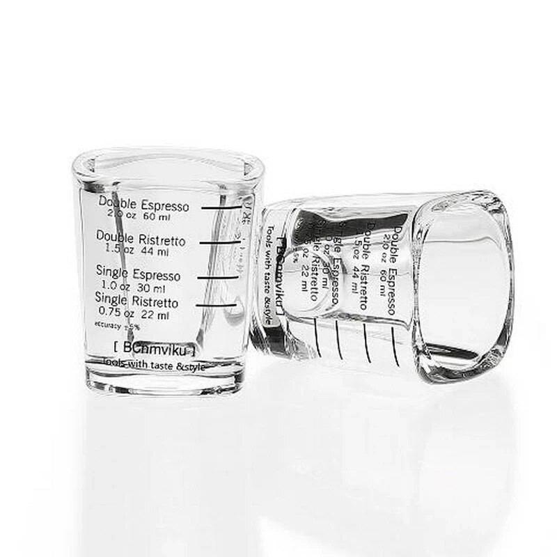 Espreso puodelis dvigubas dozuojamas ozinis stiklas, sutirštintas su skrudinimu, matavimo puodelis 60 ml