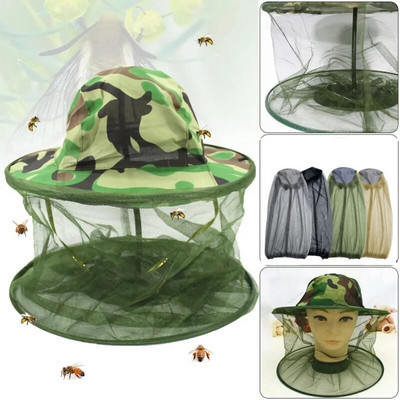 Camo méhészeti kalap fej arcvédő fátyol sapka Bee Proof szúnyoghálós kalap biztonsági megelőzés kemping sapka nyak fejvédő