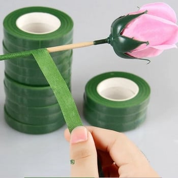 3 ролки 25M самозалепваща зелена хартиена лента Филм за присаждане Флорално стъбло за гирляндни венци Направи си сам занаятчийско цвете от изкуствена коприна