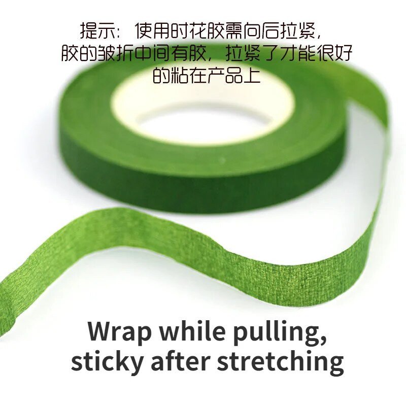 3 ritinėliai 25M lipni žalia popierinė juostelė skiepijimo plėvelė gėlių stiebas girliandų vainikams „pasidaryk pats“ amatų dirbtinė šilko gėlė