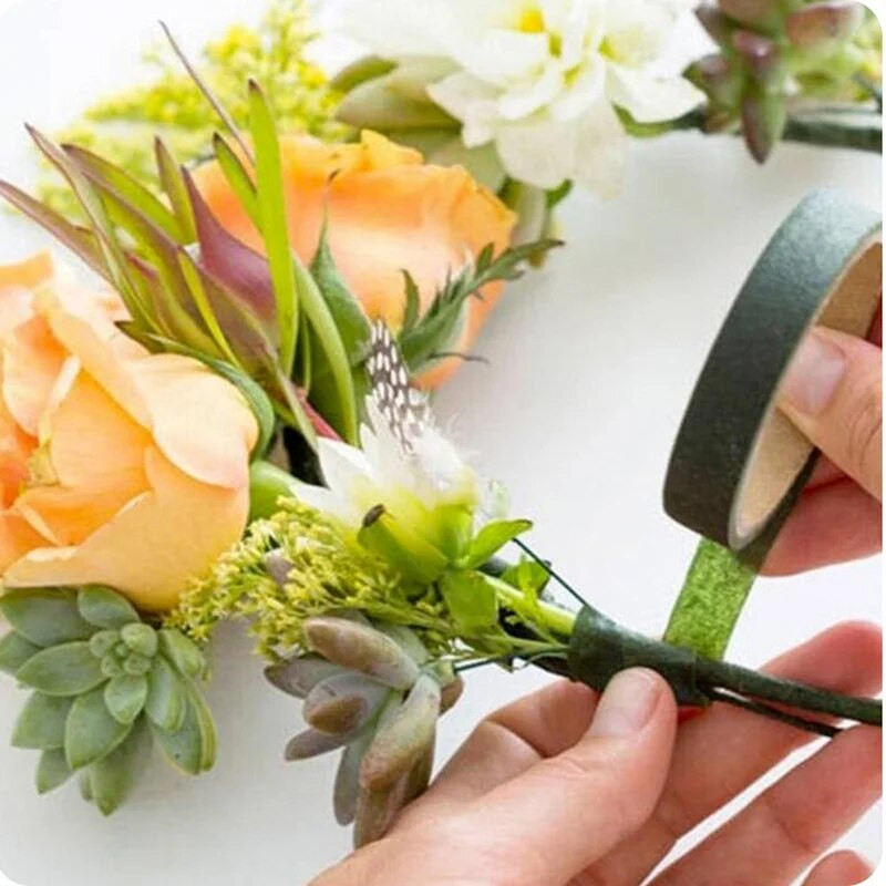 3 ritinėliai 25M lipni žalia popierinė juostelė skiepijimo plėvelė gėlių stiebas girliandų vainikams „pasidaryk pats“ amatų dirbtinė šilko gėlė