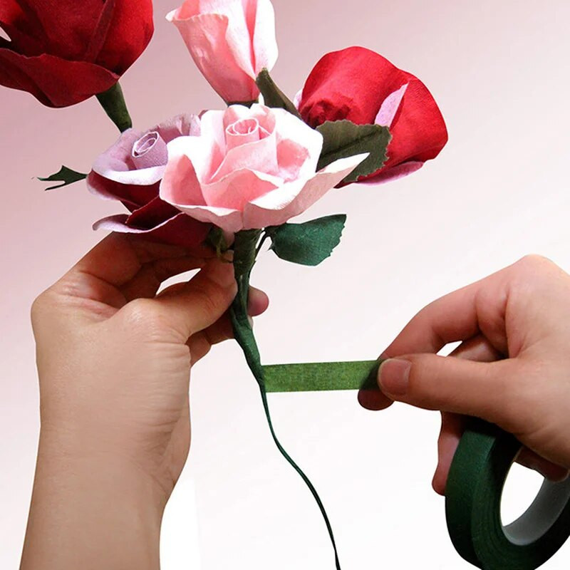 3 ritinėliai 25M lipni žalia popierinė juostelė skiepijimo plėvelė gėlių stiebas girliandų vainikams „pasidaryk pats“ amatų dirbtinė šilko gėlė