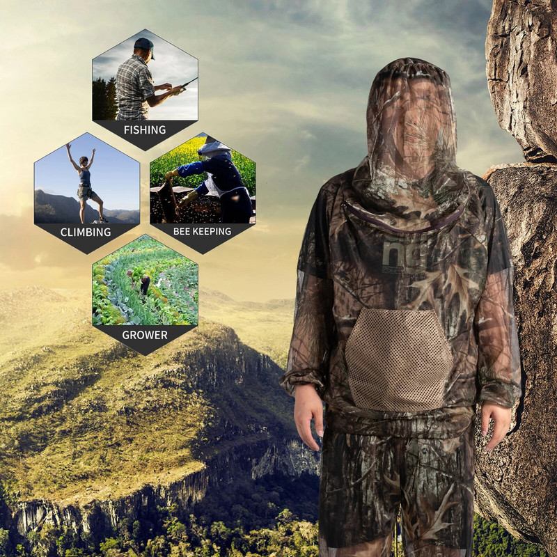 MENFLY kamufliažinis kostiumas nuo uodų bitininkystei kempingas Nuotykių safari tinklinis gaubtas Medžioklė Ghillie kostiumai Camo žvejybos drabužiai