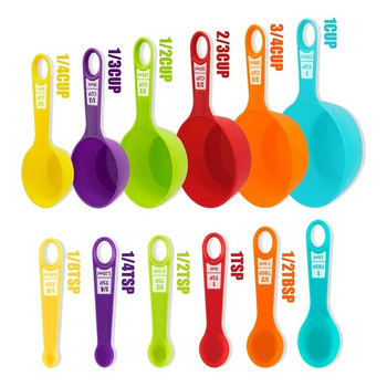 Σετ 12 τμχ πλαστικά μεζούρα και κουτάλια, χρωματιστά εργαλεία μέτρησης κουζίνας, ιδανικά για ψήσιμο και μαγείρεμα (Τυχαίο χρώμα)