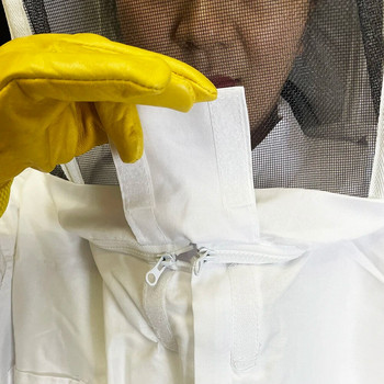 Пчеларски платнени ръкавици Гащеризон Бял памучен плат Защита против ухапвания Дишащ с воал с качулка Инструменти за пчели