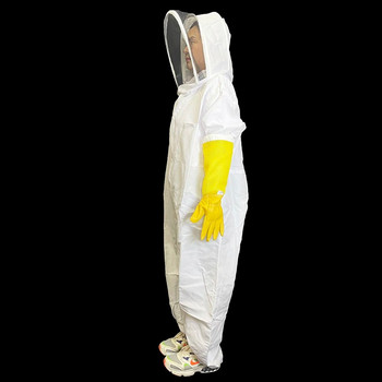 Υφασμάτινα γάντια μελισσοκομίας Ολόσωμη φόρμα Λευκό βαμβακερό ύφασμα κατά του δαγκώματος που αναπνέει με κουκούλα πέπλο Bee Tools