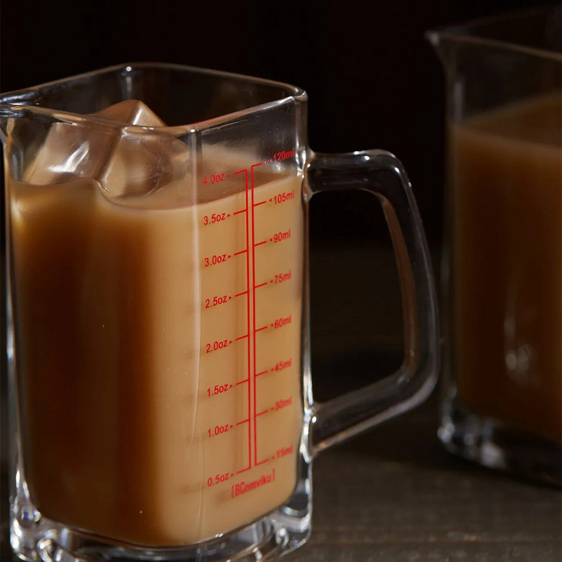 120 ml karščiui atsparus stiklinis matavimo puodelis Milk Jigger stiklinis uncijos puodelis su rankena espreso kavai Brarista priedams