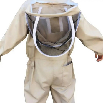 1 τμχ Ολόσωμη μελισσοκομική στολή unisex Επαγγελματικά ρούχα μελισσοκόμων με στρογγυλό πέπλο βαμβακερή προστατευτική στολή μέλισσας για άνδρες γυναίκες