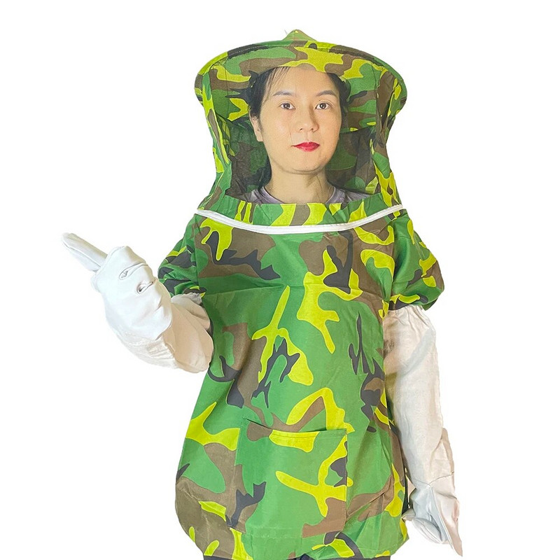 1 KOM Pčelarska tkanina slobodnih veličina Kamuflažna kapuljača s velom Rukavice protiv ugriza Prozračni kaput