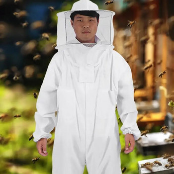 Пчеларски костюм Професионално голямо пчеларско облекло Кръгъл воал Памучен пчеларски костюм Защита на цялото тяло Пчеларски плат