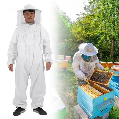 Costum pentru apicultură, profesională, mare, îmbrăcăminte pentru apicultor, voal rotund, costum pentru apicultură din bumbac, protecție completă a corpului, pânză pentru apicultor