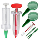 Mini distribuitor de semințe de semănat Semănător manual de împrăștiat semințe Instrument portabil pentru plantat semințe 5 setări diferite Semănător manual cu 2 transpl