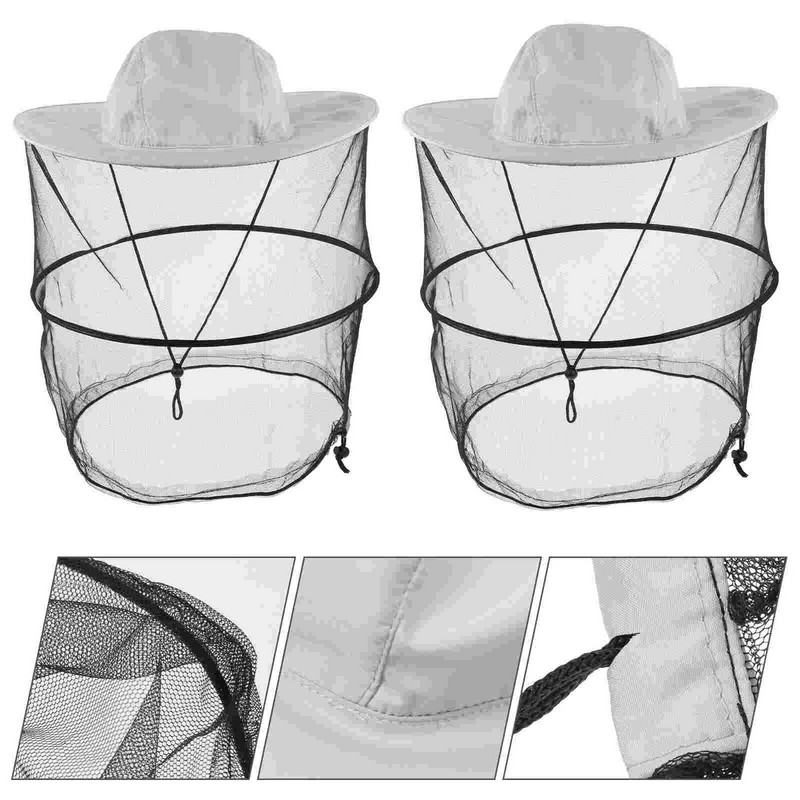 2 vnt Nešiojama bičių laikytojo kepurė Patogi galvos tinklinė kepurė Profesionali vabzdžių tinklinė kepurė bitininko priedas