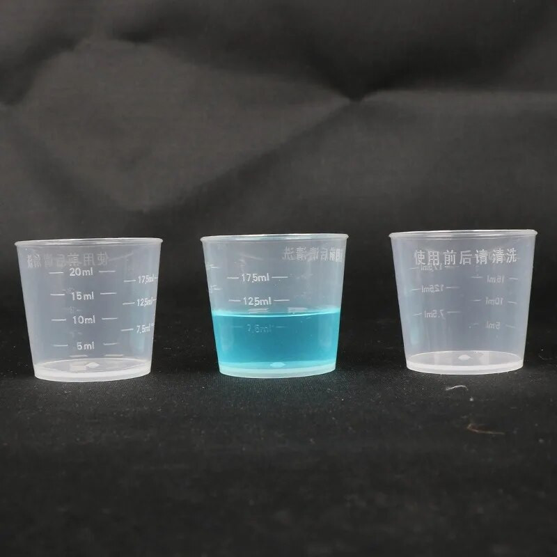 Skaidrūs plastikiniai laboratoriniai matavimo puodeliai, vienkartinis skysčio matavimo puodas, virimo įrankis, naujas, 10 vnt., 20 ml