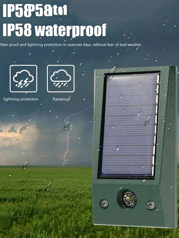 Saulės energijos vibracijos ultragarsinis gyvūnų atbaidymo signalas, atsparus vandeniui elektroninis repelentas, indukcinis garsas, šviesa, baidantis kenkėjų