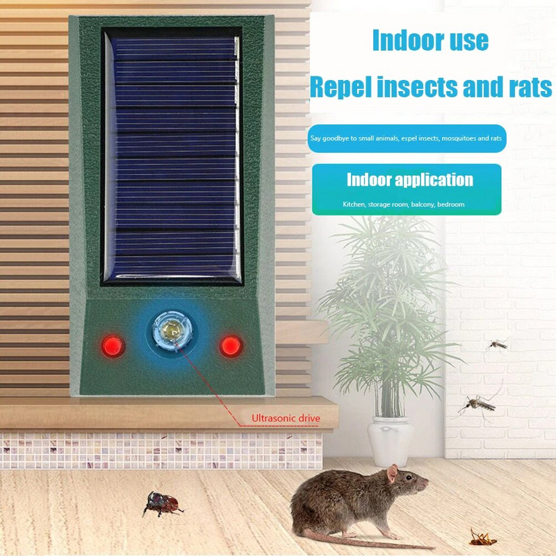 Saulės energijos vibracijos ultragarsinis gyvūnų atbaidymo signalas, atsparus vandeniui elektroninis repelentas, indukcinis garsas, šviesa, baidantis kenkėjų