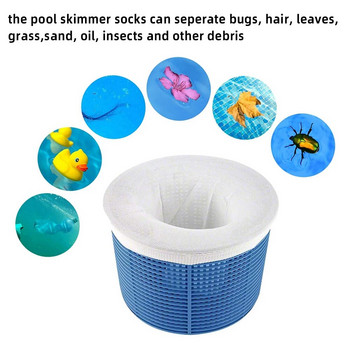 5/10 τεμ./Σετ Φίλτρο αποθήκευσης πισίνας Skimmer Socks Nylon Swimming Pool Filter Socks for Baskets Skimmers White Pool Supply